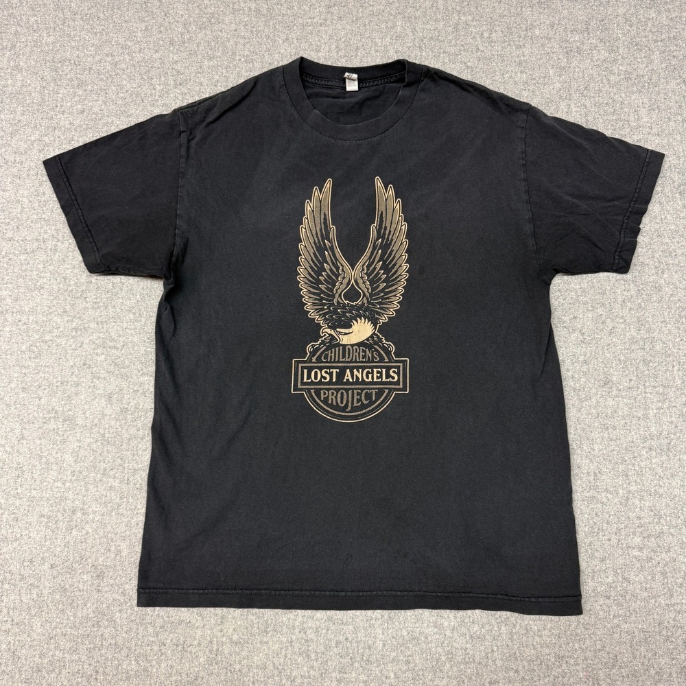 Alstyle Children's Lost Angels Project T-Shirt Large Black Eagle Graphic Tee